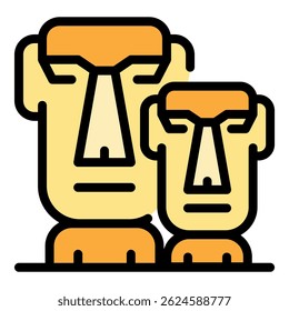 Tiki heads icon. Outline tiki heads vector icon color flat isolated