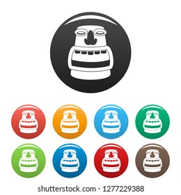 Tiki idol head icons set 9 color vector isolated on white for any design