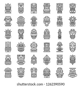 Tiki idols icon set. Outline set of tiki idols vector icons for web design isolated on white background