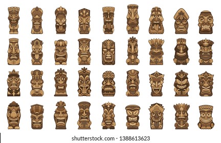 Tiki idols icons set. Cartoon set of tiki idols vector icons for web design