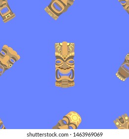 Tiki idols seamless pattern vector illustration. Tribal gods masks endless walpaper for decorative print or textile.