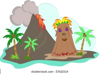 Tiki Island with Lava Flow Vector