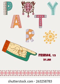 Tiki island party. Flyer template in pretty retro style