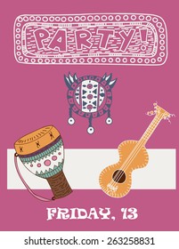Tiki island party. Flyer template in pretty retro style