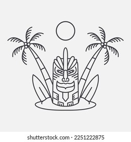 Tiki Island Summer Holiday Monoline Design for Apparel