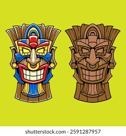 Tiki Mask Cartoon Character Illustration