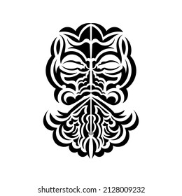 Tiki mask design. Frightening masks in the local ornament of Polynesia. Isolated on white background. Ready tattoo template. Vector illustration.
