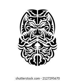 Tiki mask design. Native Polynesians and Hawaiians tiki illustration in black and white. Isolated on white background. Flat style. Vector.