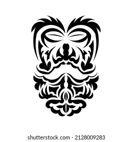 Tiki mask design. Native Polynesians and Hawaiians tiki illustration in black and white. Isolated. Ready tattoo template. Vector.