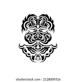 Tiki mask design. Native Polynesians and Hawaiians tiki illustration in black and white. Isolated. Flat style. Vector.