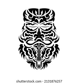 Tiki mask design. Native Polynesians and Hawaiians tiki illustration in black and white. Isolated. Tattoo sketch. Vector.