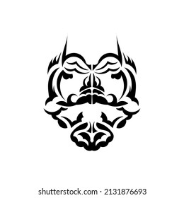 Tiki mask design. Native Polynesians and Hawaiians tiki illustration in black and white. Isolated on white background. Tattoo sketch. Vector.