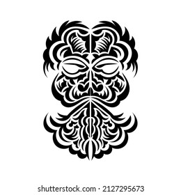 Tiki mask design. Traditional decor pattern from Polynesia and Hawaii. Isolated. Tattoo sketch. Vector.