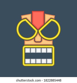 Tiki mask head vector illustration. Tiki tribal masks. Tropical Hawaiian culture