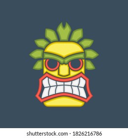 Tiki mask head vector illustration. Tiki tribal masks. Tropical Hawaiian culture