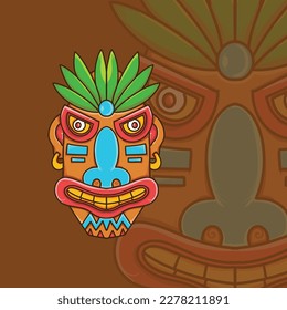 tiki mask illustration for logo and tshirt design 03
