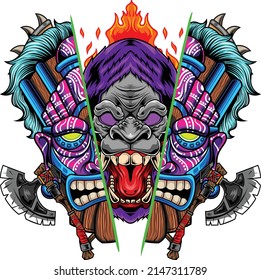 Tiki mask illustration with premium quality stock vector