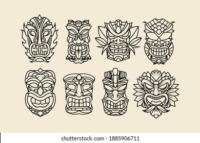 Tiki mask with line art style design vector template