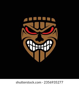 Tiki mask logo design idea perfect for beach bar, tropical resort or souvenir shop. Ancient vector symbol concept.