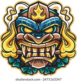 TIKI MASK LOGO VECTOR BACKGROUND ILLUSTRATION
