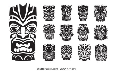 Tiki mask logo vector illustration silhouette