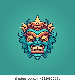 Tiki mask mascot character with fun colors. vector illustration