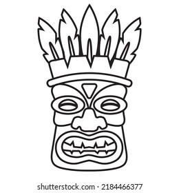 Tiki mask outline vector cartoon illustration