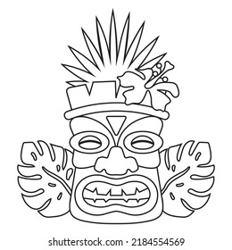 Tiki mask outline vector cartoon illustration