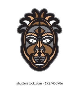 Tiki mask in Samoan style. Good for t-shirt, cups, phone cases. Isolated. Vector 