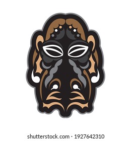 Tiki mask in Samoan style. Good for t-shirt prints, cups, phone cases and tattoos. Isolated. Vector 