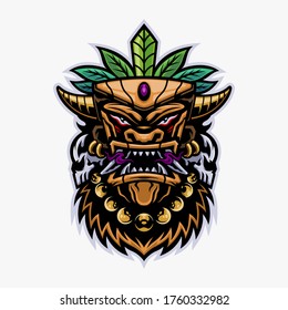 Máscara tiki con vector de cabeza de cráneo, mascota del logotipo del tótem