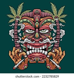 Tiki mask with smoke and chill