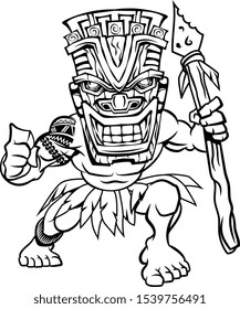 Tiki Mask Wearing Island Warrior