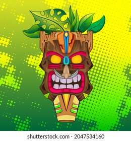 tiki mask wooden egypt leaves artwork indian Illustration Vector  for esports logo or gaming mascot, robot head for t shirt printing, apparel or badge