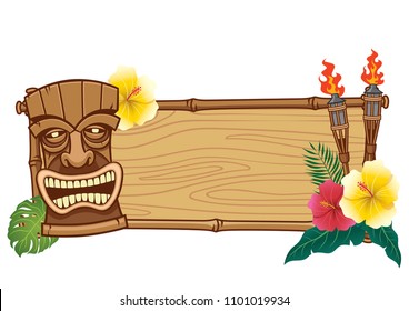 Tiki Mask And Wooden Frame For Text 