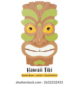 Tiki mask wooden Hawaiian Tribal cartoon vector illustration