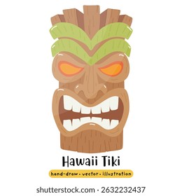 Tiki mask wooden Hawaiian Tribal cartoon vector illustration