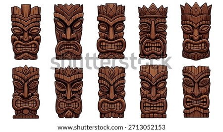 Tiki masks collection with transparent background