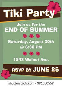 Tiki party invitation template layout with flowers