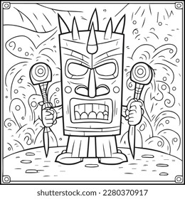 Tiki Polynesian Coloring Page For Kids