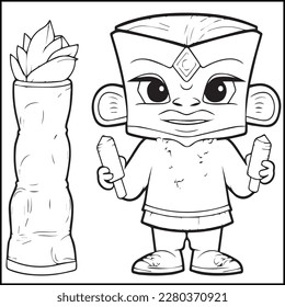 Tiki Polynesian Coloring Page For Kids