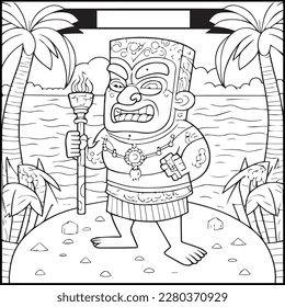 Tiki Polynesian Coloring Page For Kids