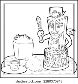 Tiki Polynesian Coloring Page For Kids