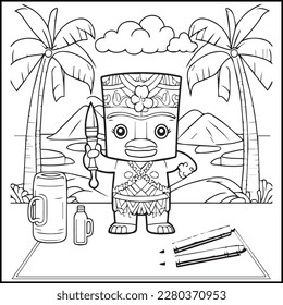Tiki Polynesian Coloring Page For Kids