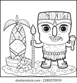 Tiki Polynesian Coloring Page For Kids