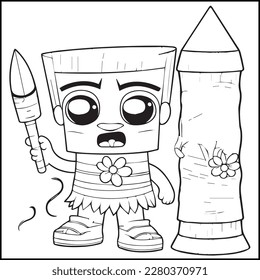 Tiki Polynesian Coloring Page For Kids
