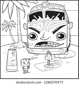Tiki Polynesian Coloring Page For Kids