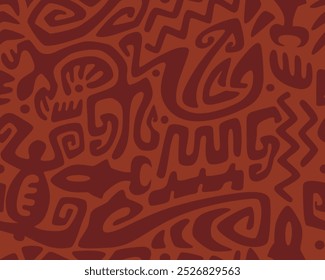 Patrón sin costuras Tiki. Impresión textil azteca. Geométrica, fondo de Vector. Adecuado para imprimir en tela y papel, para fiestas hawaianas.