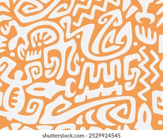 Tiki seamless pattern. Aztec textile print.Geometric, vector background. Suitable for printing on fabric and paper, for Hawaiian parties.