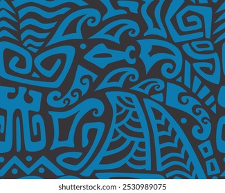 Tiki seamless pattern. Aztec textile print.Geometric, vector background. Suitable for printing on fabric and paper, for Hawaiian parties.